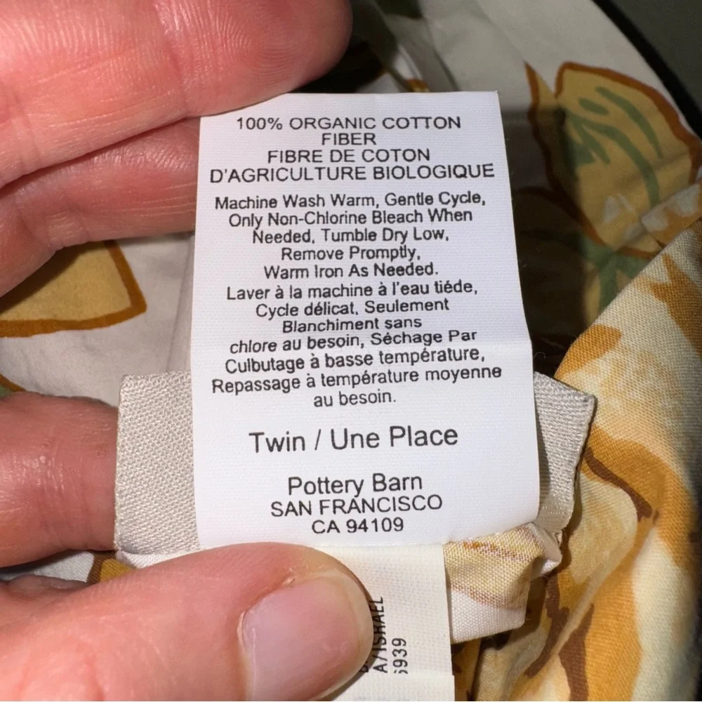 New Pottery Barn Twin Duvet Cover Floral Mums Organic Cotton